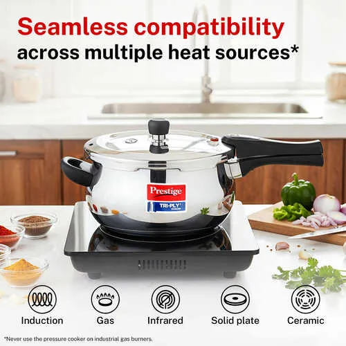  Prestige 5 Litre TRIPLY Svachh Outer Lid Pressure Cooker | Handi | Deep Lid for Spillage Control | Gas & Induction Compatible | Gasket Release System | Visual Pressure Indicator | 5Y Warranty | ISI - Detail View